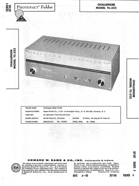 Challenger TC-322 - Photofact - Schematic Set 481/Folder 4