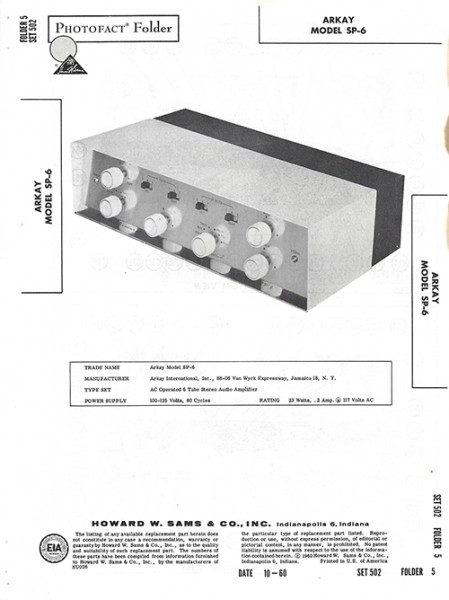 Arkay SP-6 - Photofact - Schematic Set 502/Folder 5