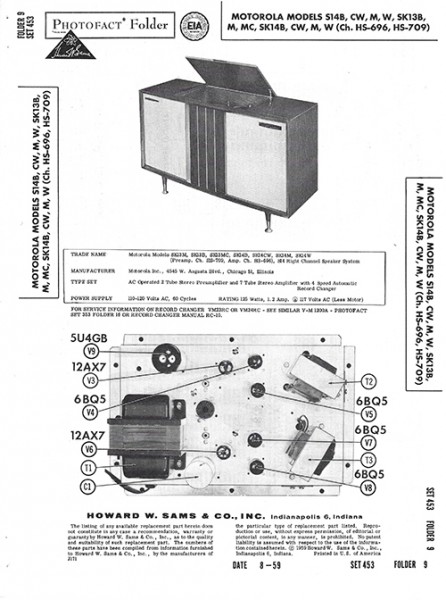 Motorola S14B, CW, M, W, SK13B, M, MC, SK14B, CW, M, W - Photofact - Schematic Set 453/Folder 9
