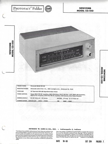 Newcomb CO-100 - Photofact - Schematic Set 334/Folder 7