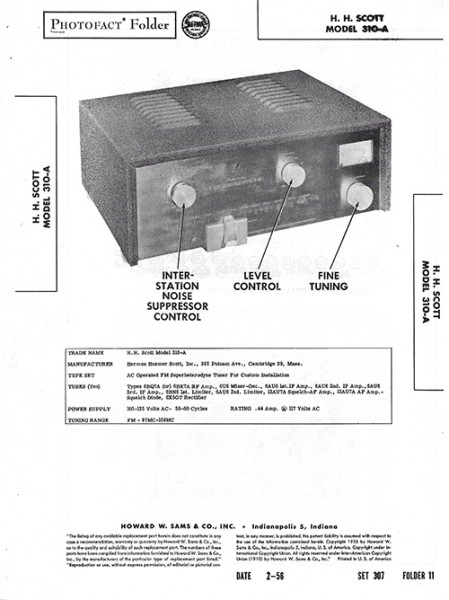 Scott 310-A - Photofact - Schematic Set 307/Folder 11