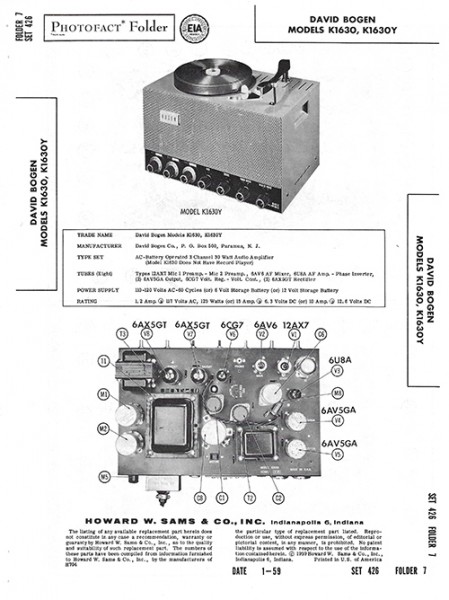 Bogen K1630, K1630Y - Photofact - Schematic Set 426/Folder 7