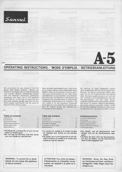 Sansui A-5 Bedienungsanleitung