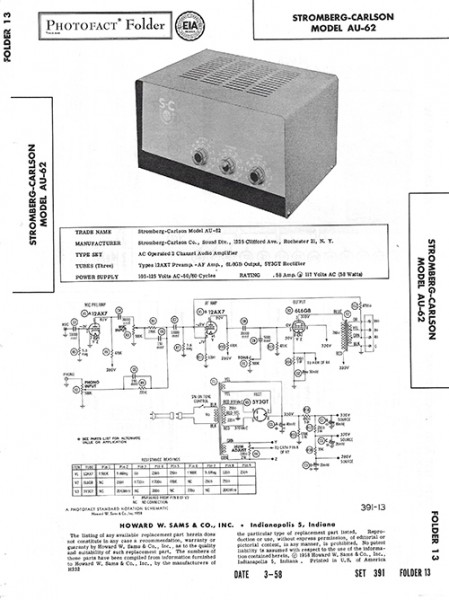 Stromberg-Carlson AU-62 - Photofact - Schematic Set 391/Folder 13