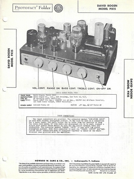 Bogen PX15 - Photofact - Schematic Set 72/Folder 7