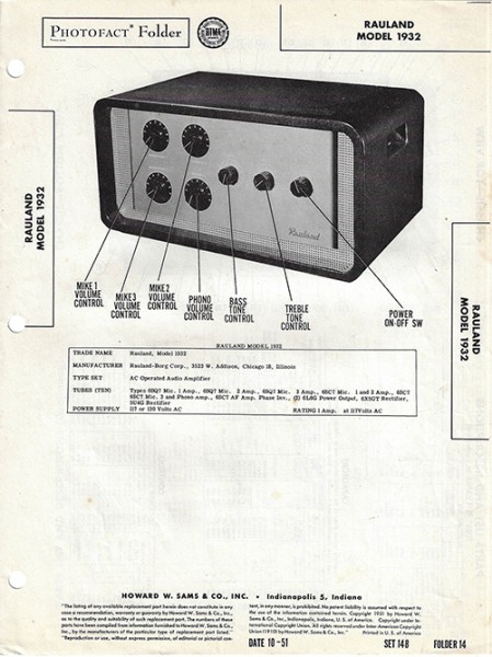 Rauland 1932 - Photofact - Schematic Set 148/Folder 14