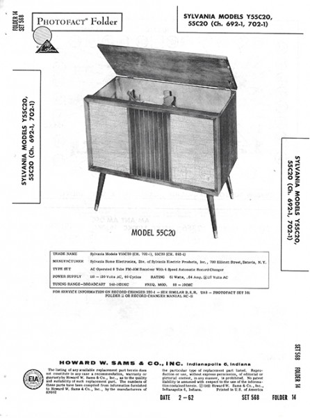 Sylvania Y55C20, 55C20 - Photofact - Schematic Set 568/Folder 14