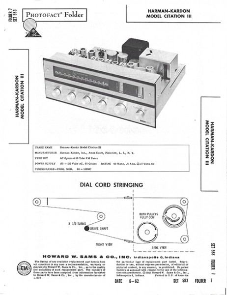 Harman-Kardon CITATION III - Photofact - Schematic Set 583/Folder 7