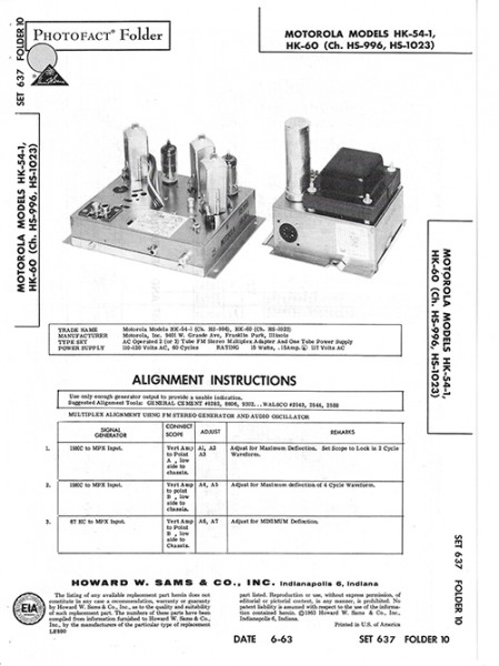 Motorola HK-54-1, HK-60 - Photofact - Schematic Set 637/Folder 10