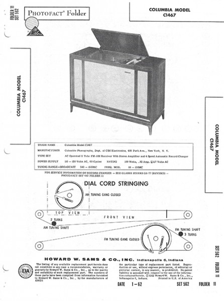 Columbia C1467 - Photofact - Schematic Set 562/Folder 11