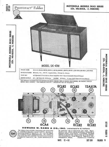Motorola SK43 Series - Photofact - Schematic Set 558/Folder 13