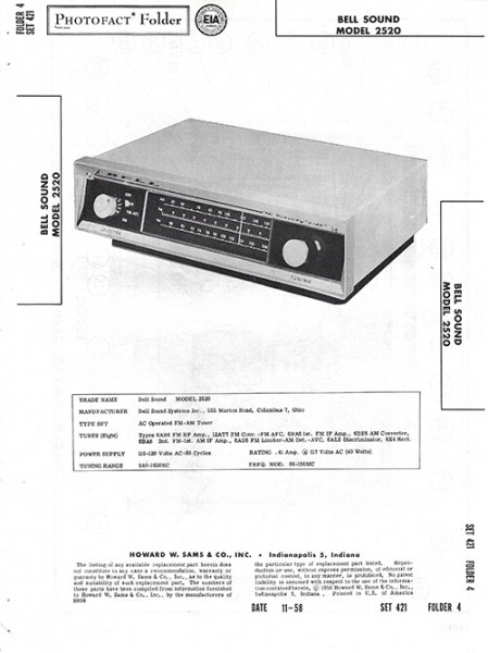 Bell Sound 2520 - Photofact - Schematic Set 421/Folder 4