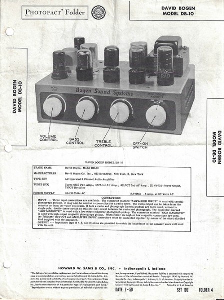 Bogen DB-10 - Photofact - Schematic Set 102/Folder 4