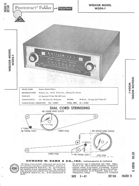 Webcor W-304-1 - Photofact - Schematic Set 534/Folder 13