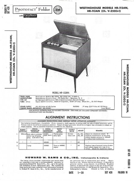 Westinghouse HR-112AN, HR-113AN - Photofact - Schematic Set 426/Folder 16