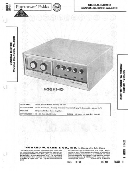 General Electric MS-4000, MS-4010 - Photofact - Schematic Set 455/Folder 8