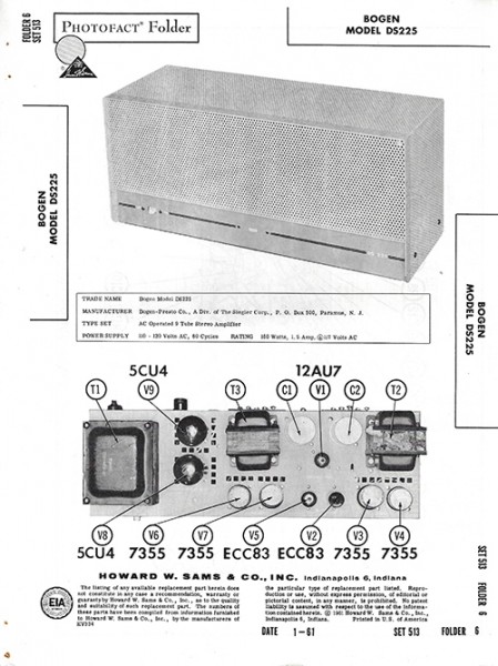 Bogen DS225 - Photofact - Schematic Set 513/Folder 6