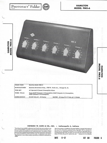 Hamilton PMX-6 - Photofact - Schematic Set 361/Folder 6