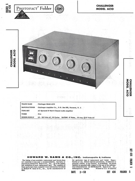 Challenger AC10 - Photofact - Schematic Set 436/Folder 5