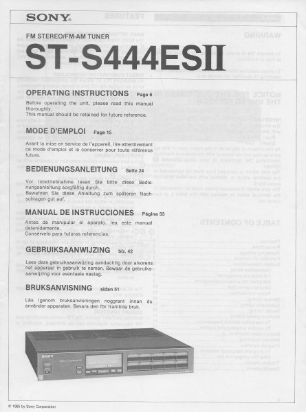 Sony ST-S444ES II + Station Indicators Bedienungsanleitung