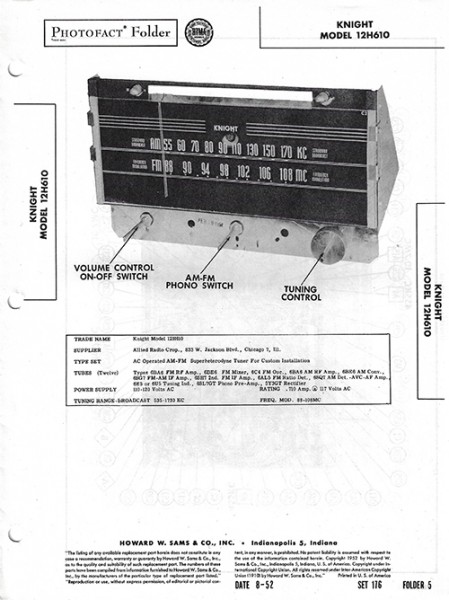 Knight 12H610 - Photofact - Schematic Set 176/Folder 5