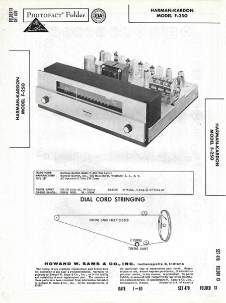 Harman-Kardon F-250 - Photofact - Schematic Set 470/Folder 13