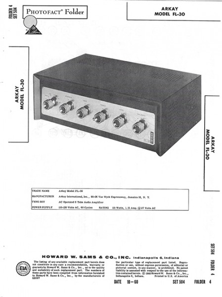 Arkay FL-30 - Photofact - Schematic Set 504/Folder 4