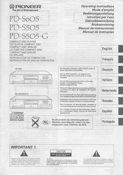 Pioneer PD-S605 / PD-S505 / PD-S505-G Bedienungsanleitung