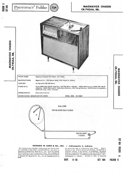 Magnavox Chassis CR-745AA, BB - Photofact - Schematic Set 404/Folder 9