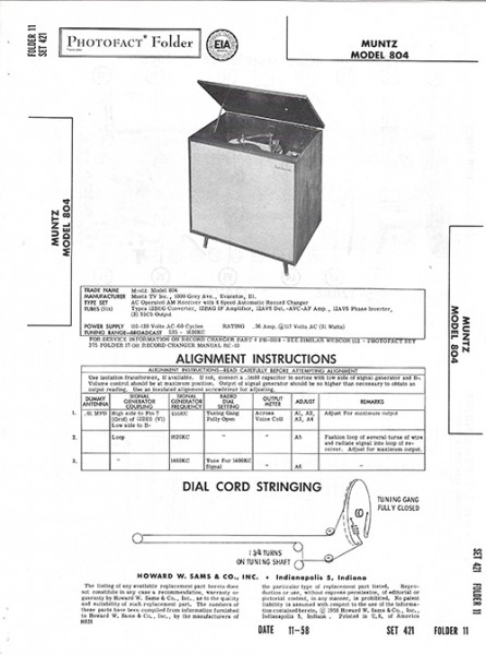 Muntz 804 - Photofact - Schematic Set 421/Folder 11
