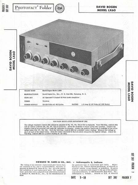 Bogen LX60 - Photofact - Schematic Set 397/Folder 7