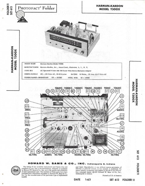 Harman-Kardon T300X - Photofact - Schematic Set 613/Folder 11