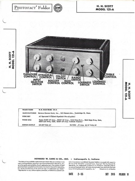 Scott 121-A - Photofact - Schematic Set 265/Folder 11