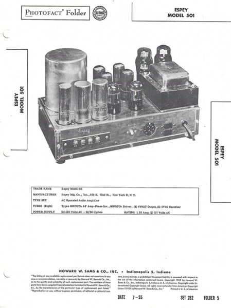Espey 501 - Photofact - Schematic Set 282/Folder 5