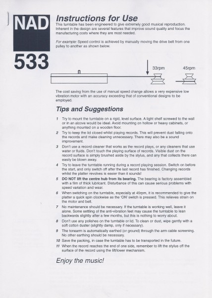 NAD 533 Bedienungsanleitung