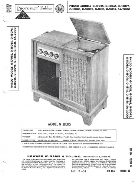 Philco G-1708S, G-1806S, G-1807S, G-1808S, G-1809S, G-1811S, G-1813S, SA-2000 - Photofact - Schemati