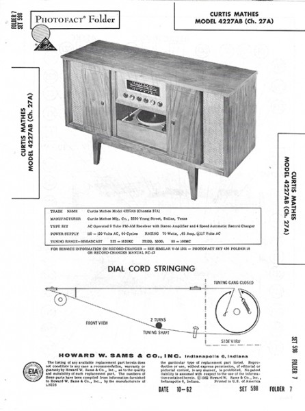 Curtis Mathes 4227AB - Photofact - Schematic Set 598/Folder 7