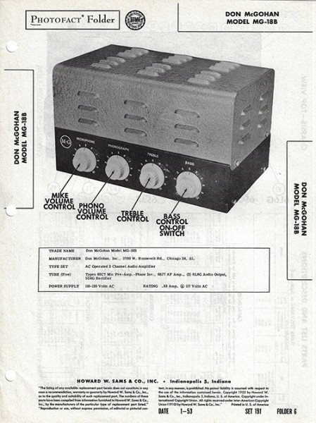 Don McGohan MG-18B - Photofact - Schematic Set 191/Folder 6