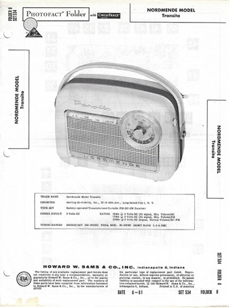 Nordmende Transita - Photofact - Schematic Set 534/Folder 8