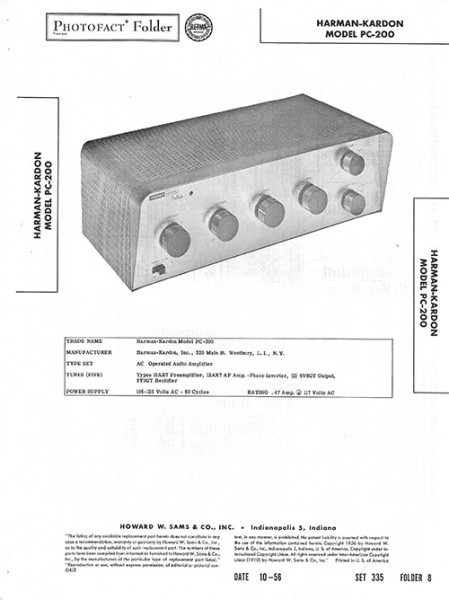 Harman-Kardon PC-200 - Photofact - Schematic Set 335/Folder 8
