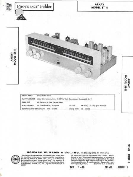Arkay ST-11 - Photofact - Schematic Set 506/Folder 5
