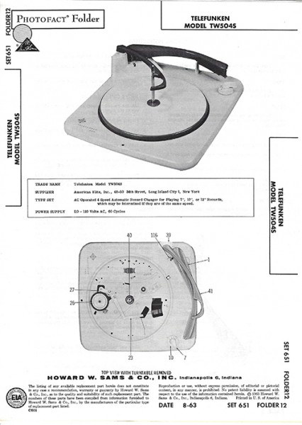 Telefunken TW504S - Photofact - Schematic Set 651/Folder 12