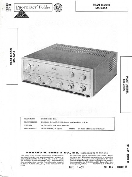 Pilot SM-245A - Photofact - Schematic Set 465/Folder 12