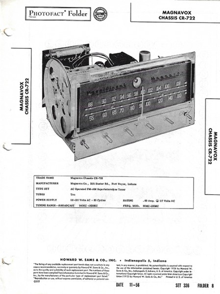 Magnavox Chassis CR-722 - Photofact - Schematic Set 336/Folder 8
