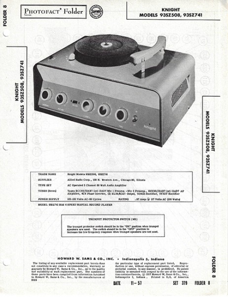 Knight 93SZ508, 93SZ741 - Photofact - Schematic Set 379/Folder 8