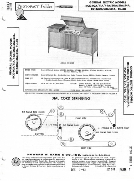 Genral Electric RC1340A/41A/44A/50A/51A/54A, RC1430A/31A/34A, TU-30 - Photofact - Schematic Set 586/