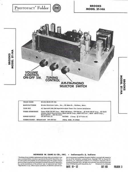 Brooks ST-14A - Photofact - Schematic Set 183/Folder 3