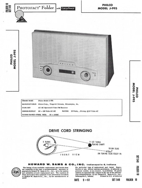 Philco J-995 - Photofact - Schematic Set 548/Folder 10