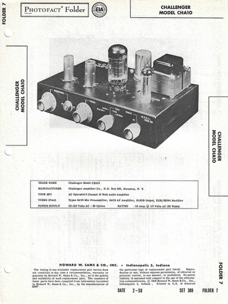 Challenger CHA10 - Photofact - Schematic Set 389/Folder 7