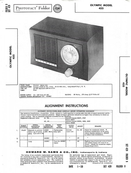 Olympic 455 - Photofact - Schematic Set 429/Folder 9